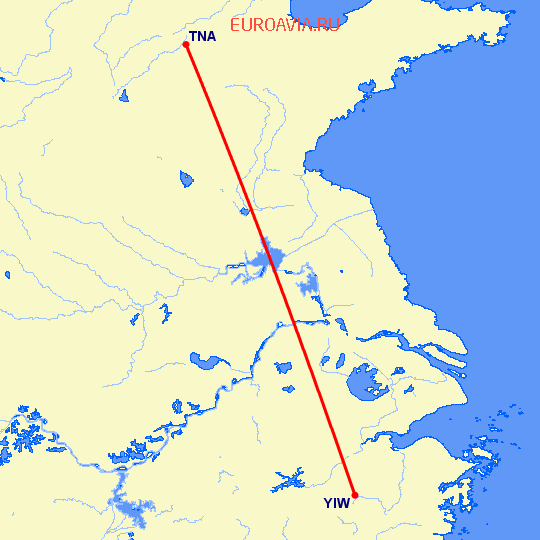 перелет Цзинань — Иву на карте