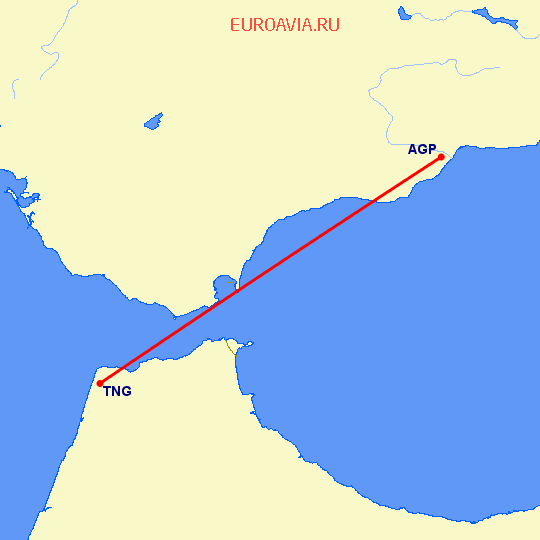 перелет Танжер — Малага на карте