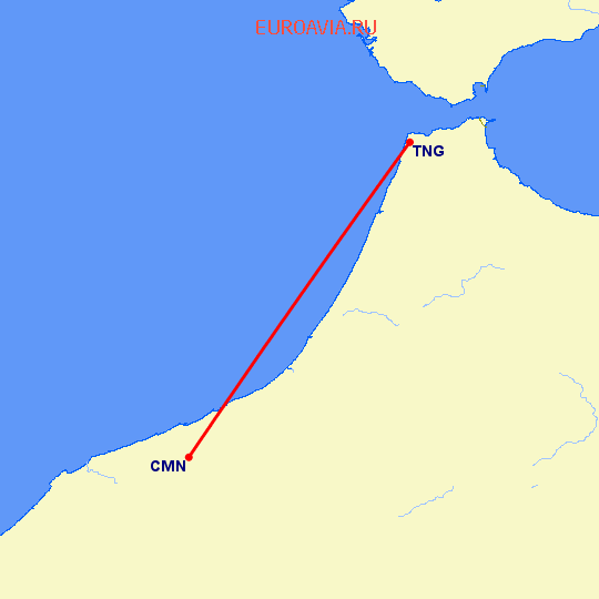 перелет Танжер — Касабланка на карте