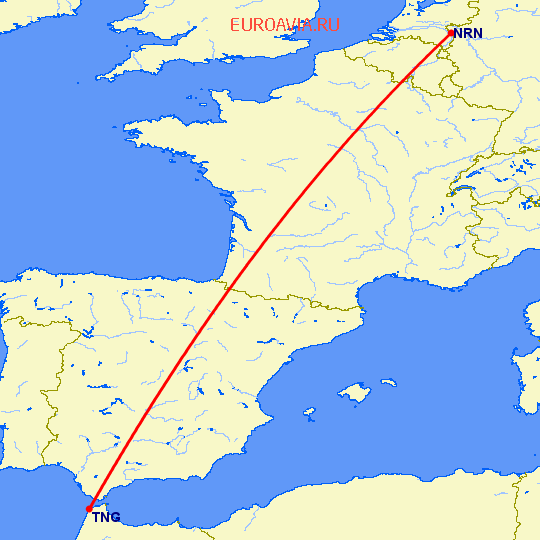перелет Танжер — Дюссельдорф на карте