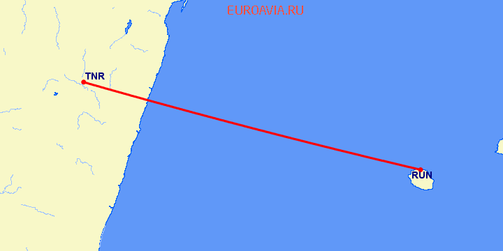 перелет Антананариву — St Denis de la Reunion на карте