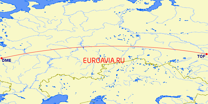 перелет Томск — Москва на карте