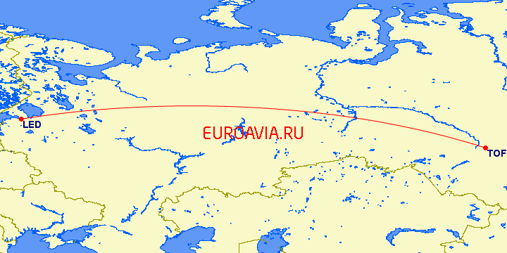 перелет Томск — Санкт Петербург на карте