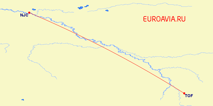 перелет Томск — Нижневартовск на карте