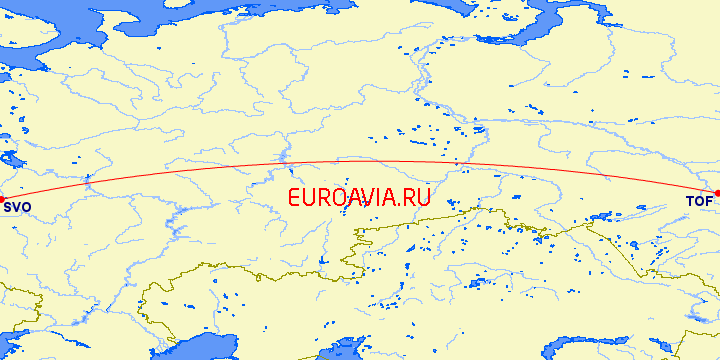 перелет Томск — Москва на карте