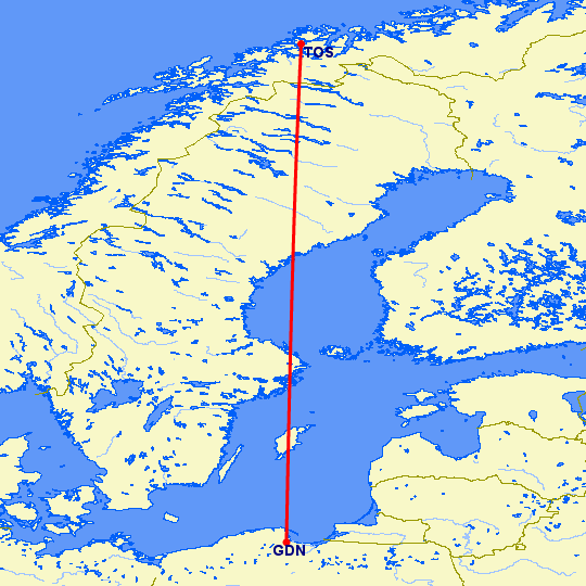 перелет Тромсо — Гданьск на карте