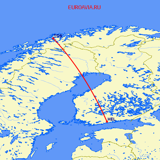 перелет Тромсо — Хельсинки на карте