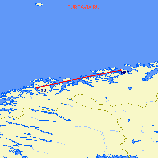 перелет Тромсо — Хаммерфест на карте