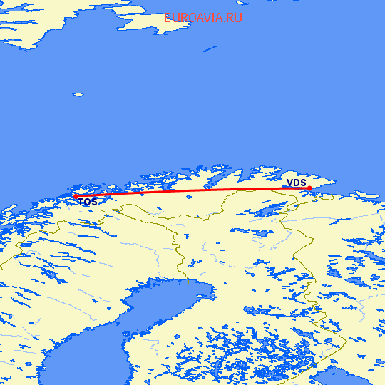 перелет Тромсо — Вадсо на карте