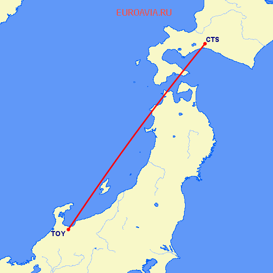 перелет Тояма — Саппоро на карте