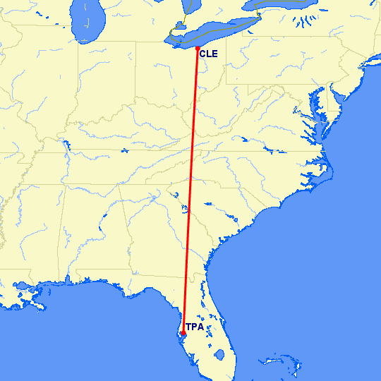 перелет Тампа — Кливленд на карте