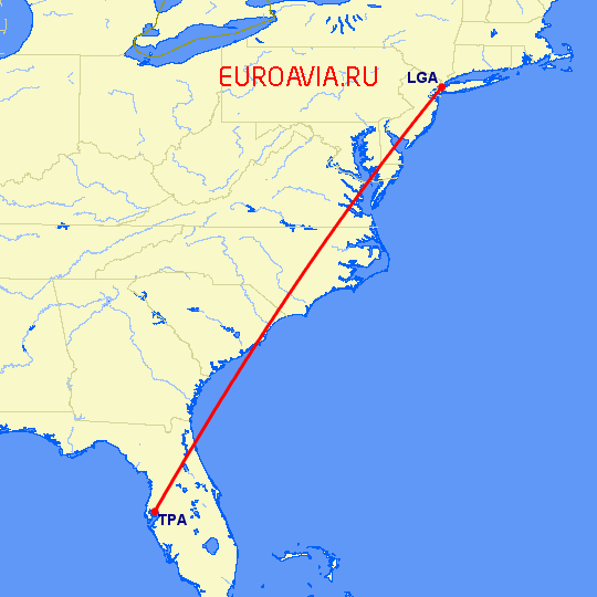 перелет Тампа — Нью-Йорк на карте