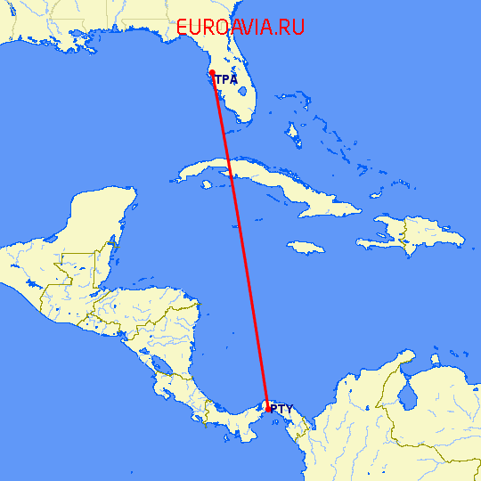 перелет Тампа — Панама Сити на карте