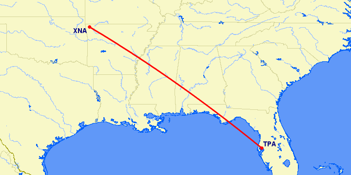 перелет Тампа — Fayetteville на карте