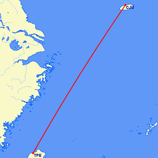 перелет Тайбэй — Jeju на карте