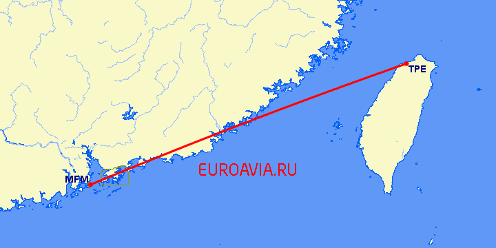 перелет Тайбэй — Макао на карте