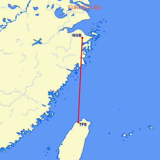 перелет Тайбэй — Нинбо на карте