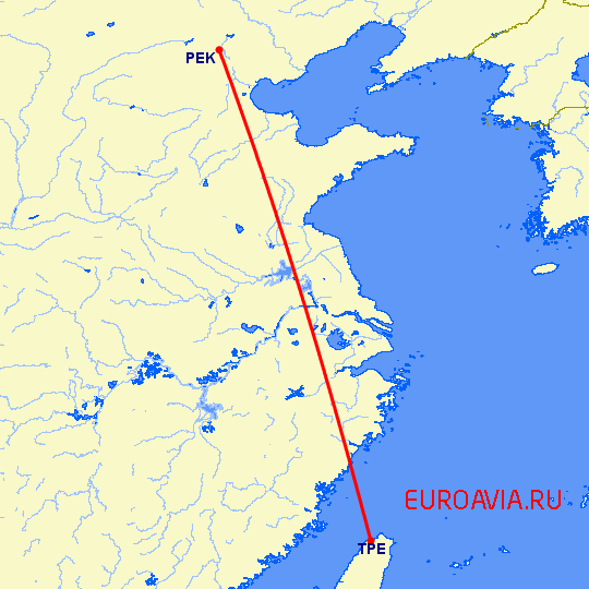перелет Тайбэй — Пекин на карте