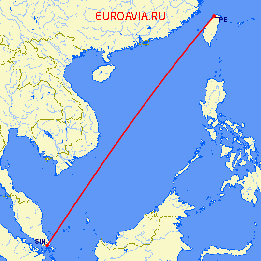 перелет Тайбэй — Сингапур на карте