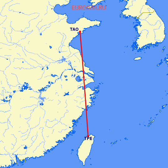 перелет Тайбэй — Куаньдян на карте