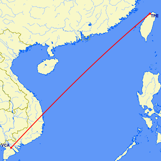 перелет Тайбэй — Кан-Тхо на карте