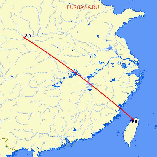 перелет Тайбэй — Синьян на карте