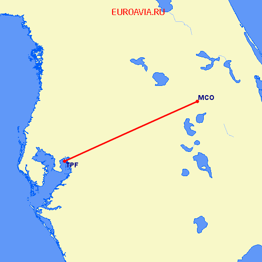 перелет Тампа — Орландо на карте