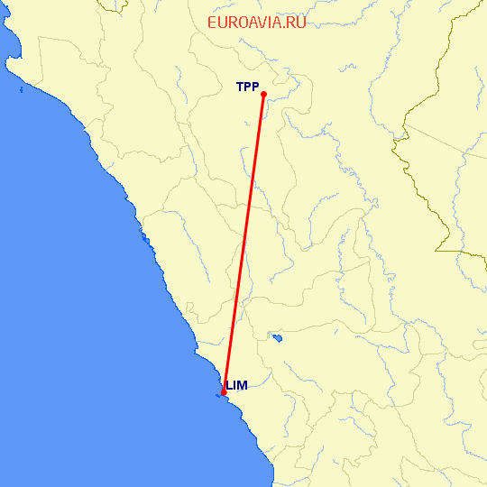 перелет Тарапото — Лима на карте