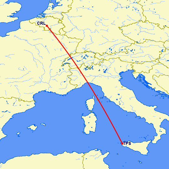 перелет Тапини — Шарлеруа на карте