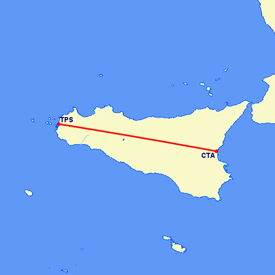 перелет Трапани — Катания на карте