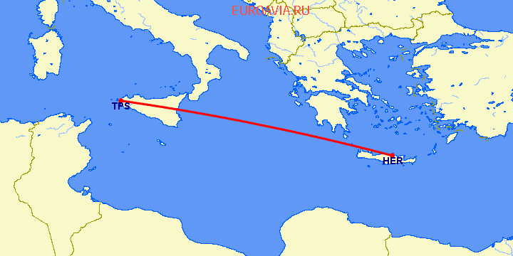 перелет Тапини — Ираклион на карте