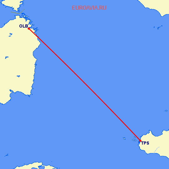 перелет Тапини — Costa Smeralda на карте