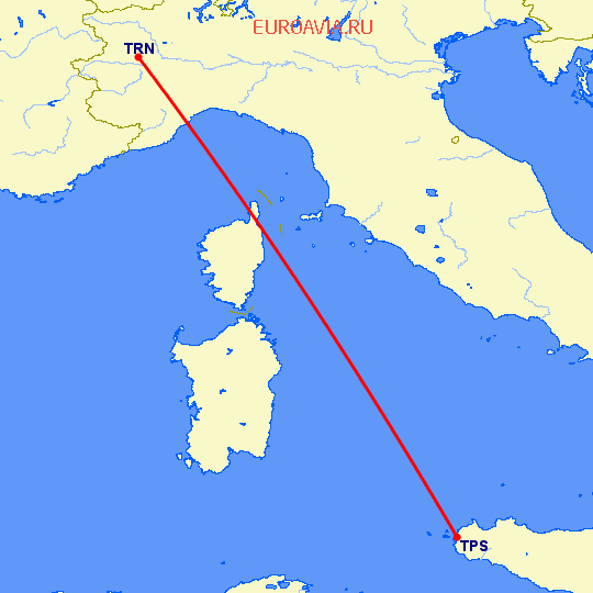 перелет Тапини — Турин на карте