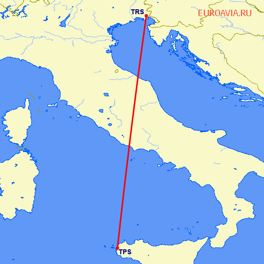 перелет Тапини — Триест на карте