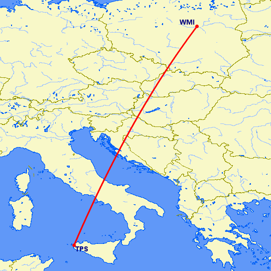 перелет Тапини — Варшава на карте