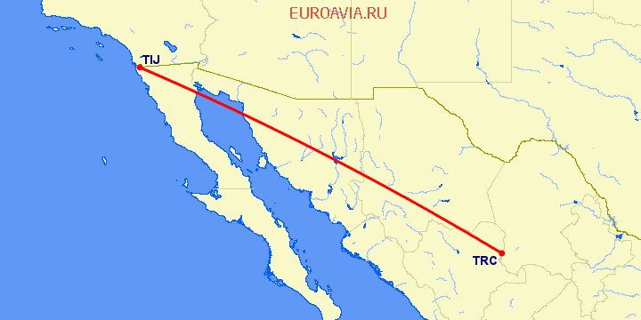 перелет Торреон — Тихуана на карте