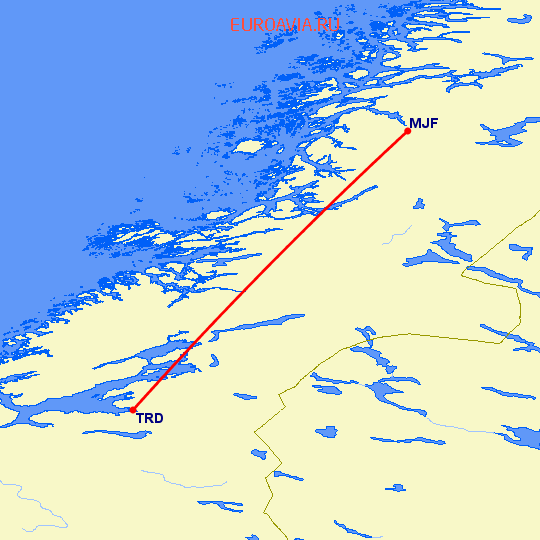 перелет Тронхейм — Мосьоэн на карте