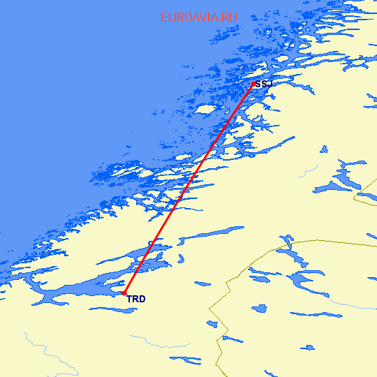 перелет Тронхейм — Санднессьоен на карте