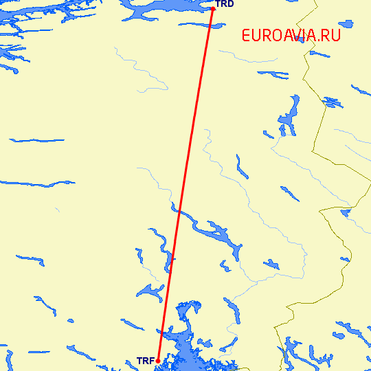 перелет Тронхейм — Осло Торп на карте