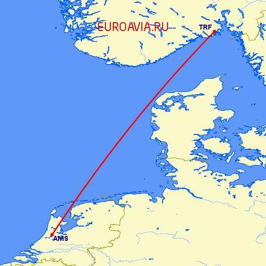 перелет Осло Торп — Амстердам на карте
