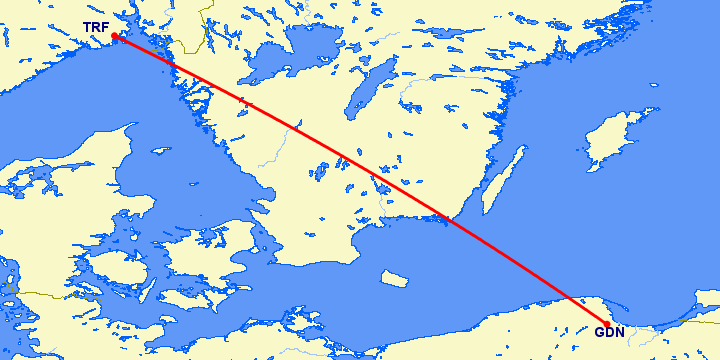 перелет Осло Торп — Гданьск на карте