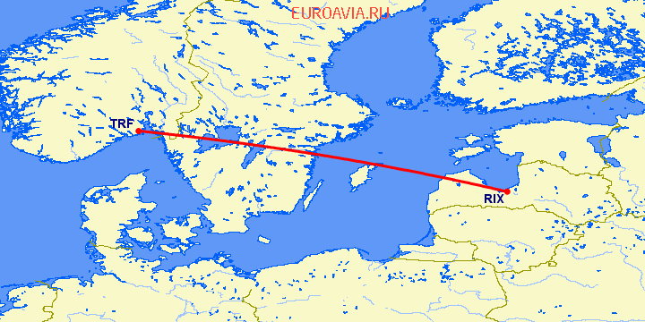 перелет Осло Торп — Рига на карте