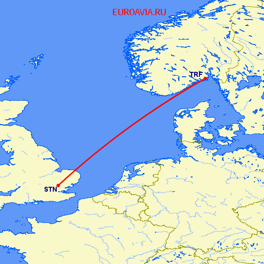 перелет Осло Торп — Лондон на карте