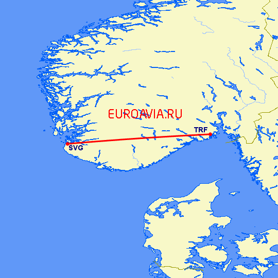 перелет Осло Торп — Ставангер на карте