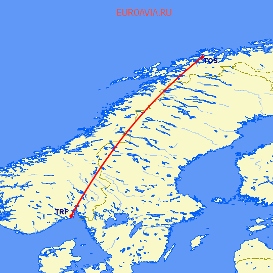 перелет Осло Торп — Тромсо на карте