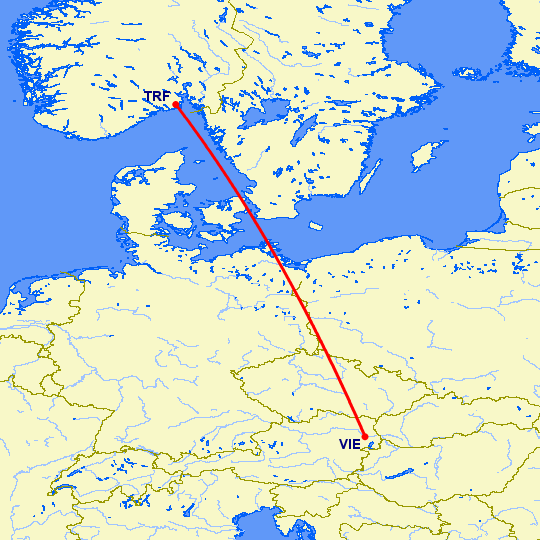 перелет Осло Торп — Вена на карте