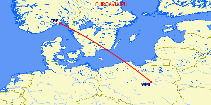 перелет Осло Торп — Варшава на карте