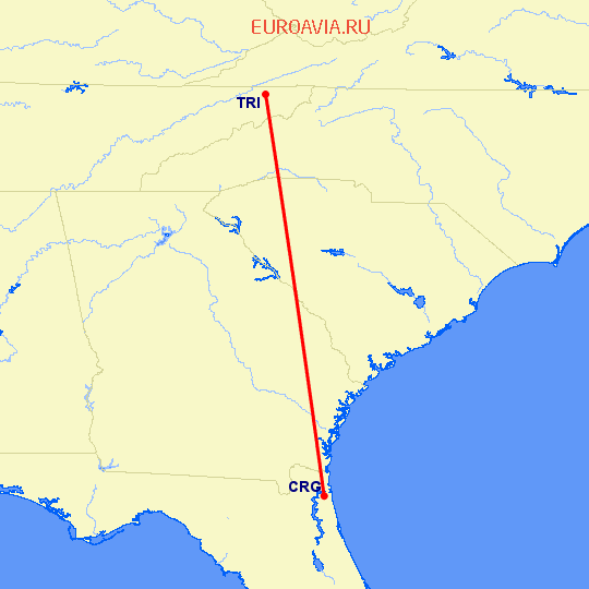 перелет Blountville — Jacksonville на карте