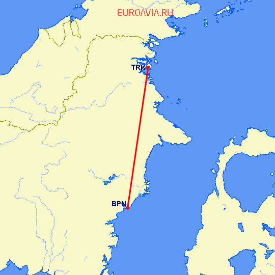 перелет Tarakan — Баликпапан на карте