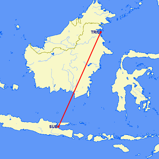 перелет Tarakan — Сурабайя на карте